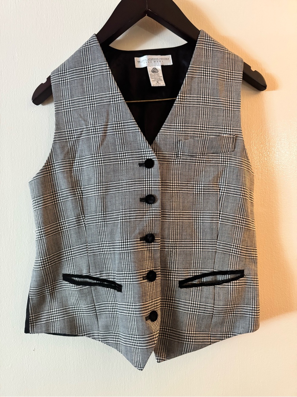 Valerie Stevens Black and White Plaid Button-Front Vest